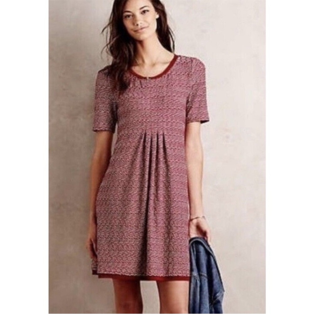 Anthropologie Maeve Dora Dress Red and White Short Sleeve Size medium